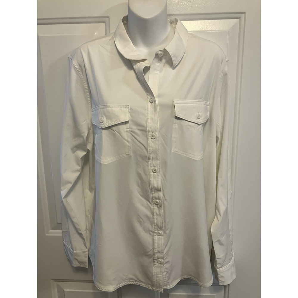 Eddie Bauer White Button Up Long Sleeve Shirt Size XL Women’s